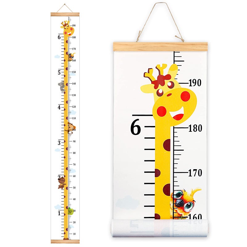 Mibote Baby Growth Height Chart Handing Ruler Wall Decor for Kids, Canvas Removable Height Growth Chart 79" x 7.9" (Giraffe) - Image 1